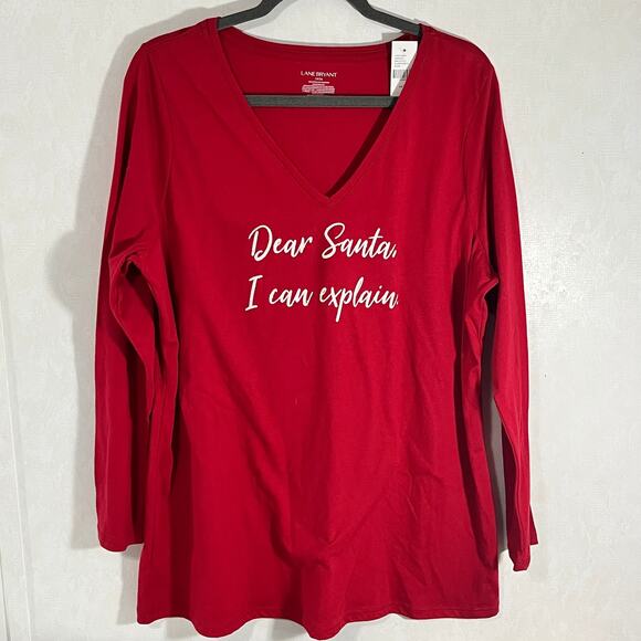 NWT Layne Bryant Christmas Long Sleeve t-shirt V-Neck Holiday Glitter 14/16 - Picture 1 of 5